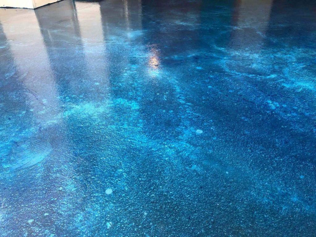 blue epoxy staining concrete flooring