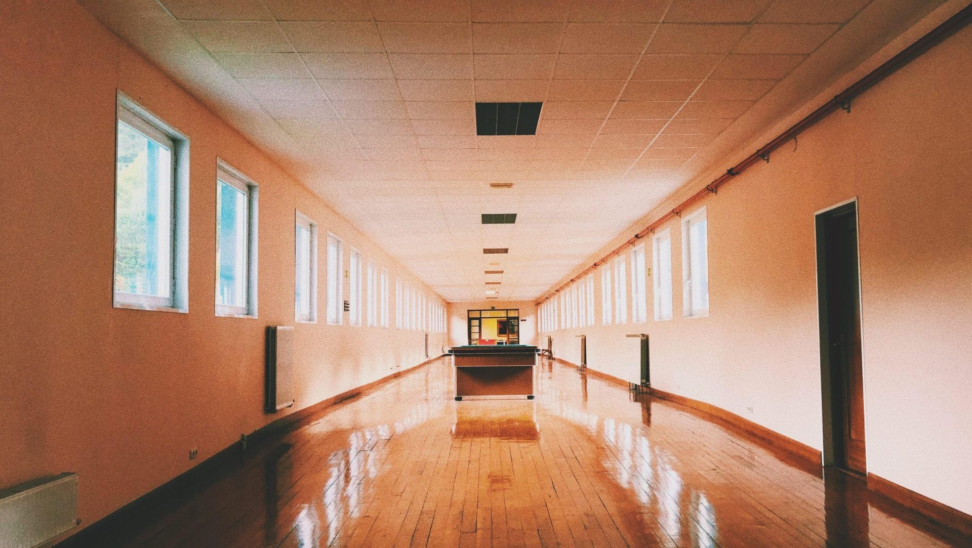 school corridor with wooden epoxy flooring florida